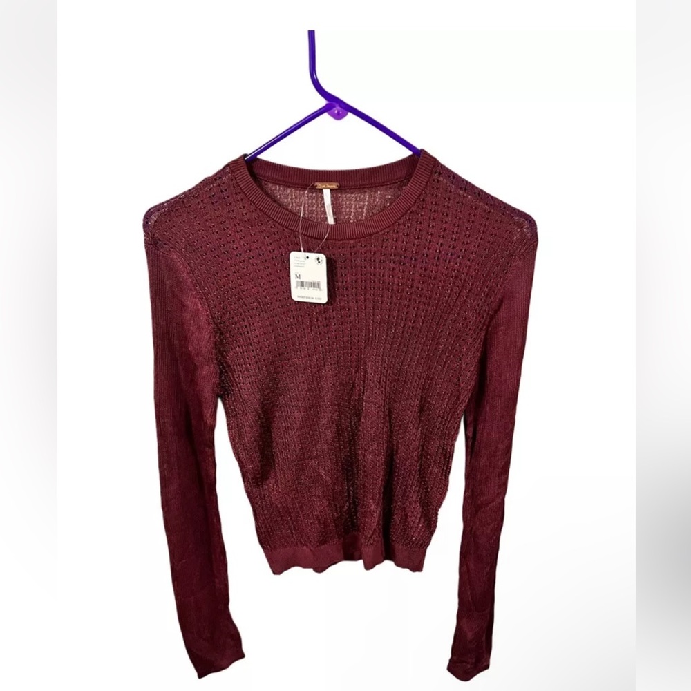 **New**Free People H20 Sheer Long Sleeve Crew Burgundy Size Medium